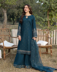 ALLYS - 3PC LAWN SEQUIN EMBROIDERED SHIRT WITH ORGANZA EMBROIDERED DUPATTA AND TROUSER - HZG2843