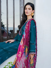 IZEL - 3PC LAWN EMBROIDERED SHIRT WITH CHIFFON PRINTED DUPATTA AND TROUSER - HZG2791
