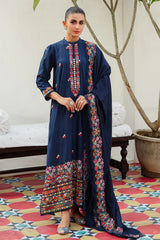 CROSS STITCH - 3PC DHANAK EMBROIDERED SHIRT WITH DHANAK EMBROIDERED SHAWL AND TROUSER - HZU2429