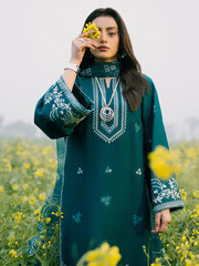 IZEL - 3PC DHANAK EMBROIDERED SHIRT WITH TWILL PRINTED SHAWL AND TROUSER - HZG2574