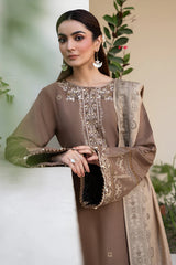 IZEL - 3PC LAWN EMBROIDERED SHIRT WITH CHIFFON PRINTED DUPATTA AND TROUSER - HZG2653