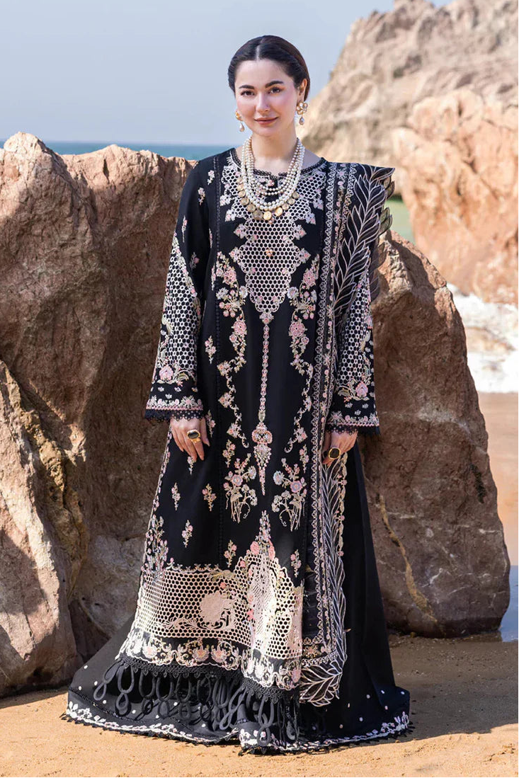 QALAMKAR - 3PC LAWN EMBROIDERED SHIRT WITH CHIFFON PRINTED EMBROIDERED DUPATTA AND TROUSER - HZG2646