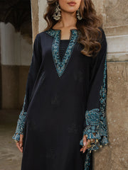 IZEL - 3PC KHADDAR EMBROIDERED SHIRT WITH TWILL PRINTED SHAWL AND TROUSER - HZU2587