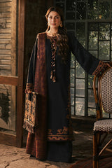 IZEL - 3PC DHANAK EMBROIDERED SHIRT TWILL PRINTED SHAWL AND TROUSER - HZG3161