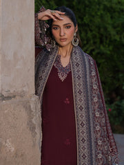 IZEL - 3PC DHANAK EMBROIDERED SHIRT WITH TWILL PRINTED SHAWL AND TROUSER - HZU2588