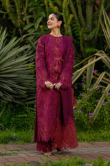 RANG RASIYA - 3PC LAWN CHIKANKAARI EMBROIDERED SHIRT WITH KHADDI NET EMBROIDERED DUPATTA AND TROUSER - HZG2966