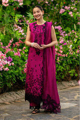 RANG RASIYA - 3PC LAWN EMBROIDERED SHIRT WITH KHADDI NET EMBROIDERED DUPATTA AND TROUSER - HZG3001