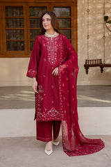 BATIK - 3PC LAWN EMBROIDERED SHIRT WITH CHIFFON EMBROIDERED DUPATTA AND TROUSER - HZG2834