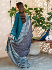 IZEL - 3PC DHANAK EMBROIDERED SHIRT WITH TWILL PRINTED SHAWL AND TROUSER - HZG2600