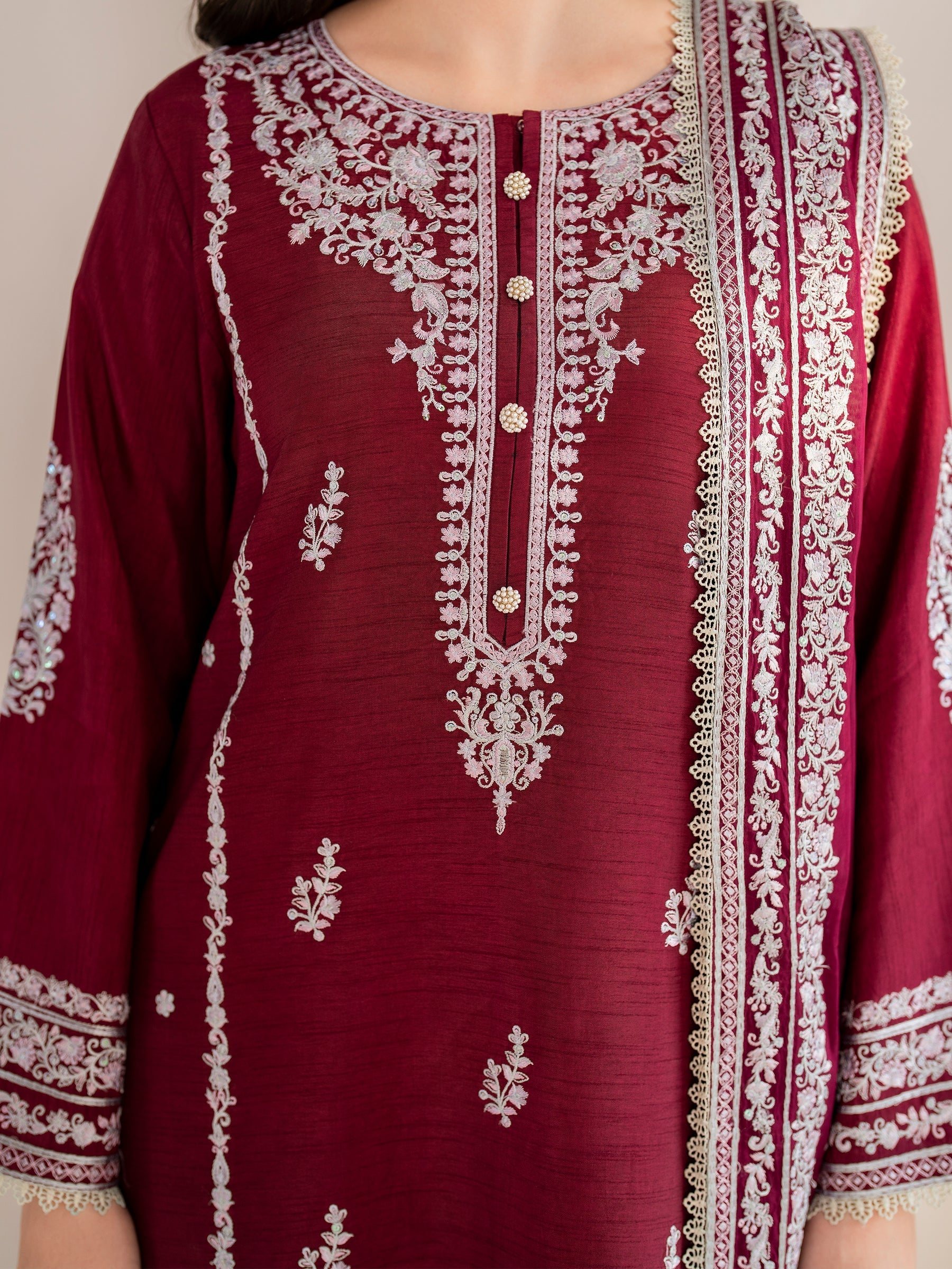 GARNET - 3PC LAWN EMBROIDERED SHIRT WITH CHIFFON EMBROIDERED DUPATTA AND TROUSER - HZG2099