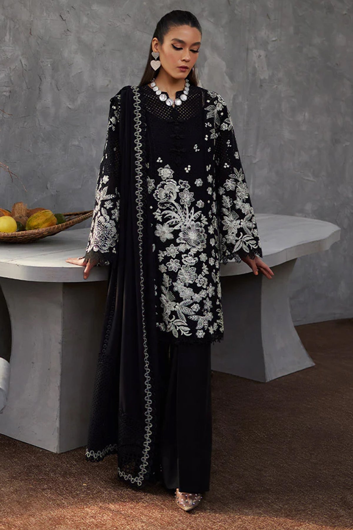 SANA YASIR - 3PC LAWN EMBROIDERED SHIRT WITH CHIFFON EMBROIDERED DUPATTA AND TROUSER - HZG1611