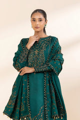 SAPPHIRE - 3PC DHANAK EMBROIDERED SHIRT WITH DHANAK EMBROIDERED SHAWL AND TROUSER - HZG2381
