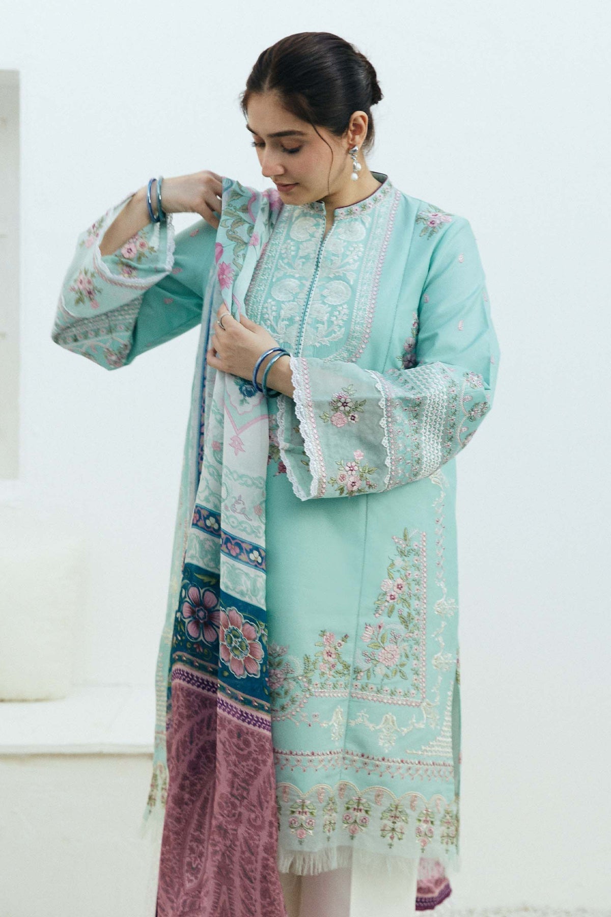 ZARA SHAH JAHAN - 3PC LAWN EMBROIDERED SHIRT WITH DIAMOND PRINTED DUPATTA AND TROUSER - HZG1669