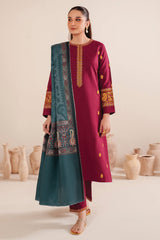 GARNET - 3PC LAWN EMBROIDERED SHIRT WITH MANAAR PRINTED DUPATTA AND TROUSER - HZG2102
