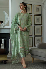 SOBIA NAZIR - 3PC LAWN EMBROIDERED SHIRT WITH CHIFFON PRINTED DUPATTA AND TROUSER - HZG2900