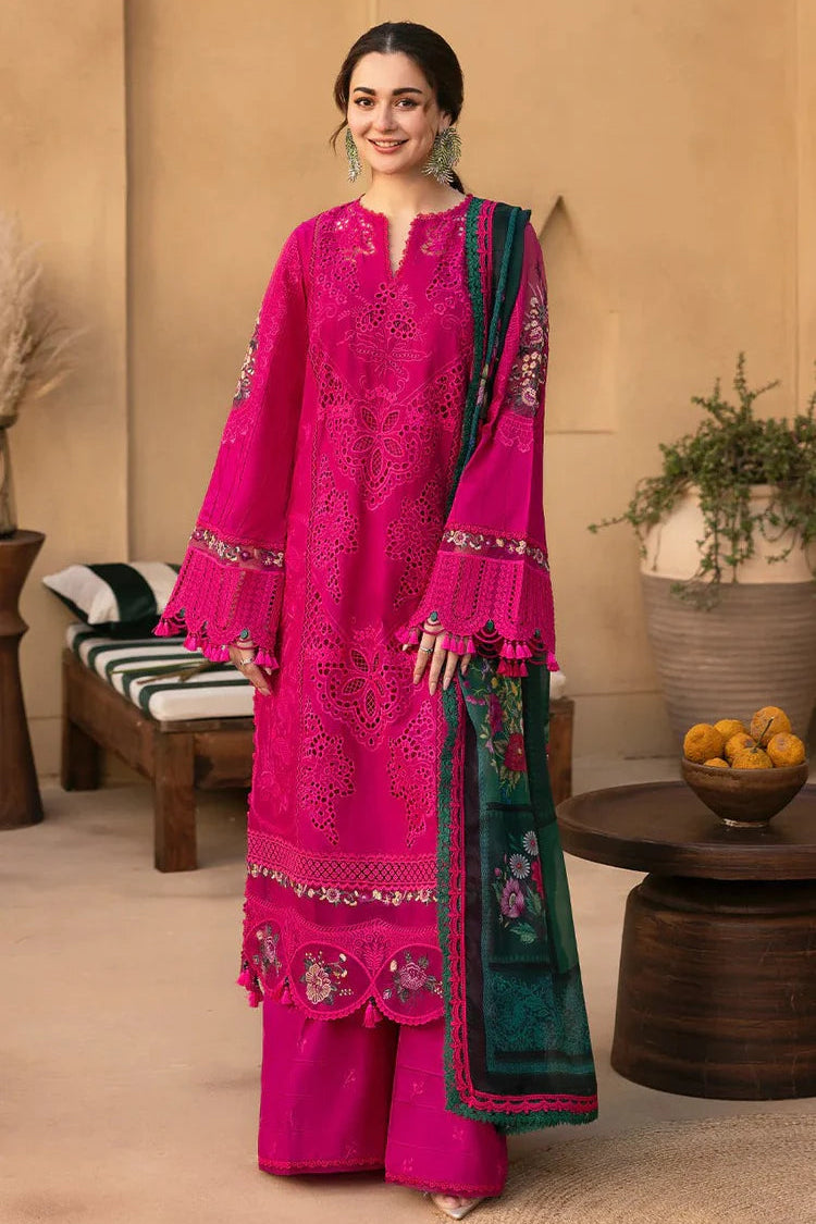 SAIRA RIZWAN - 3PC LAWN CHIKANKAARI EMBROIDERED SHIRT WITH CHIFFON PRINTED DUPATTA AND TROUSER - HZG2709