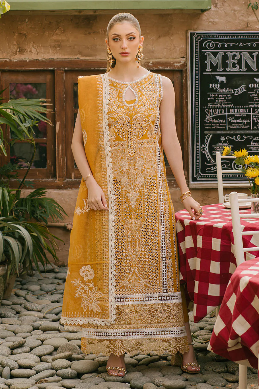 MAHNUR - 3PC LAWN EMBROIDERED SHIRT WITH KHADI NET EMBROIDERED DUPATTA AND TROUSER - HZG2699