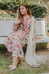 SAPPHIRE - 3PC DHANAK EMBROIDERED SHIRT WITH CHIFFON EMBROIDERED DUPATTA AND TROUSER - HZU2461