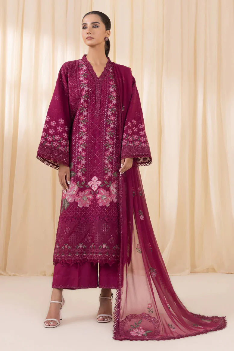 SAPPHIRE - 3PC LAWN SEQUIN EMBROIDERED SHIRT WITH CHIFFON EMBROIDERED DUPATTA AND TROUSER - HZG2093