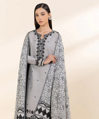 SAPPHIRE - 3PC KHADDAR EMBROIDERED SHIRT WITH TWILL PRINTED SHAWL AND TROUSER - HZG1926