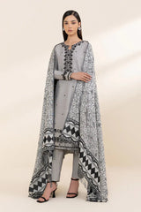 SAPPHIRE - 3PC KHADDAR EMBROIDERED SHIRT WITH TWILL PRINTED SHAWL AND TROUSER - HZG1926