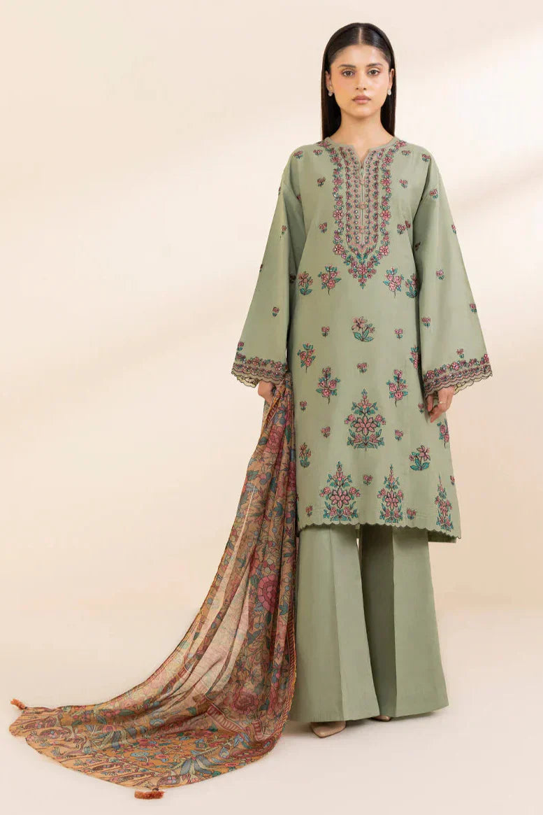 SAPPHIRE - 3PC LAWN EMBROIDERED SHIRT WITH MANAAR PRINTED DUPATTA AND TROUSER - HZG2066