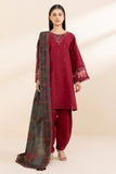 SAPPHIRE - 3PC DHANAK EMBROIDERED SHIRT WITH TWILL PRINTED SHAWL AND TROUSER - HZG2039