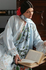 SAPPHIRE - 3PC LAWN EMBROIDERED SHIRT WITH SILK PRINTED DUPATTA AND TROUSER - HZG3063