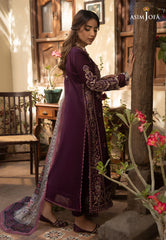 ASIM JOFA - 3PC DHANAK EMBROIDERED SHIRT WITH TWILL PRINTED SHAWL AND TROUSER - HZU2537
