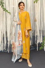 URGE - 3PC DHANAK EMBROIDERED SHIRT WITH PASHMINA WOOL PRINTED SHAWL AND TROUSER - HZG1415