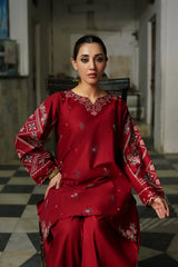 URGE - 2PC DHANAK EMBROIDERED SHIRT WITH DHANAK EMBROIDERED TROUSER - HZG2325