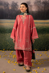 URGE - 3PC DHANAK EMBROIDERED SHIRT WITH TWILL PRINTED SHAWL AND TROUSER - HZG2385