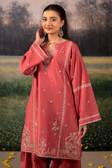 URGE - 3PC DHANAK EMBROIDERED SHIRT WITH TWILL PRINTED SHAWL AND TROUSER - HZG2385