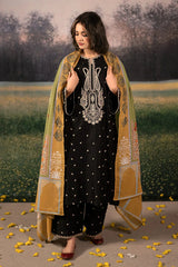 URGE - 3PC DHANAK EMBROIDERED SHIRT WITH TWILL PRINTED SHAWL AND TROUSER - HZG2371