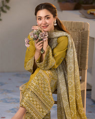 ALLYS - 3PC LAWN SEQUIN EMBROIDERED SHIRT WITH CHIFFON PRINTED DUPATTA AND TROUSER - HZG2865