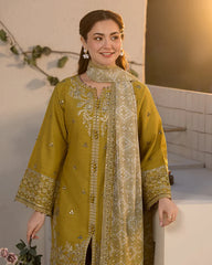 ALLYS - 3PC LAWN SEQUIN EMBROIDERED SHIRT WITH CHIFFON PRINTED DUPATTA AND TROUSER - HZG2865