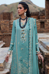 ELAN - 3PC DHANAK EMBROIDERED SHIRT WITH DHANAK EMBROIDERED SHAWL AND TROUSER - HZG2418