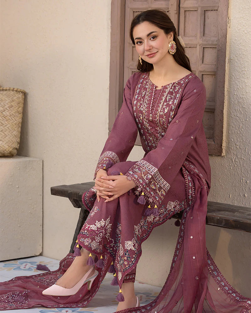 JADE - 3PC LAWN EMBROIDERED SHIRT WITH CHIFFON EMBROIDERED DUPATTA AND TROUSER - HZG2225