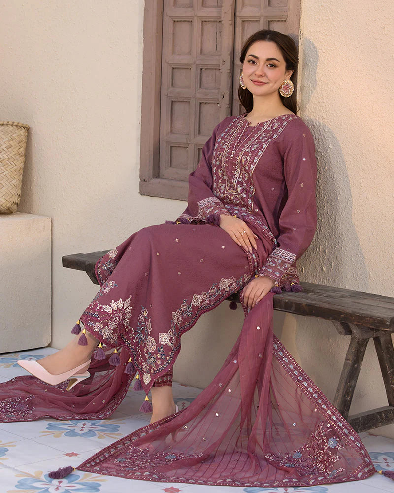 JADE - 3PC LAWN EMBROIDERED SHIRT WITH CHIFFON EMBROIDERED DUPATTA AND TROUSER - HZG2225