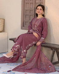JADE - 3PC LAWN EMBROIDERED SHIRT WITH CHIFFON EMBROIDERED DUPATTA AND TROUSER - HZG2225