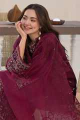 QALAMQAR - 3PC LAWN EMBROIDERED SHIRT WITH ORGANZA EMBROIDERED DUPATTA  AND TROUSER - HZG2209