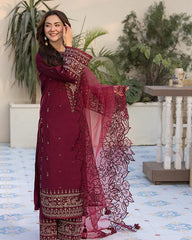 ALLYS - 3PC LAWN EMBROIDERED SHIRT WITH ORGANZA EMBROIDERED DUPATTA AND TROUSER - HZG2820
