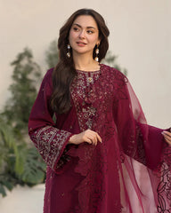 ALLYS - 3PC LAWN EMBROIDERED SHIRT WITH ORGANZA EMBROIDERED DUPATTA AND TROUSER - HZG2820