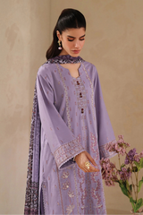 GARNET - 3PC DHANAK EMBROIDERED SHIRT WITH TWILL PRINTED SHAWL AND TROUSER - HZU2483