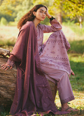MARIA B - 3PC DHANAK EMBROIDERED SHIRT WITH DHANAK EMBROIDERED SHAWL AND TROUSER - HZG1447