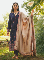 MARIA B - 3PC DHANAK EMBROIDERED SHIRT WITH DHANAK EMBROIDERED SHAWL AND TROUSER - HZG1481