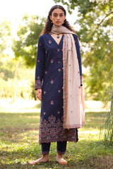 MARIA B - 3PC DHANAK EMBROIDERED SHIRT WITH DHANAK EMBROIDERED SHAWL AND TROUSER - HZG1481