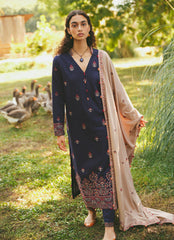 MARIA B - 3PC DHANAK EMBROIDERED SHIRT WITH DHANAK EMBROIDERED SHAWL AND TROUSER - HZG1481