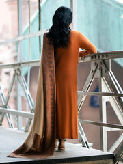 IZEL - 3PC DHANAK EMBROIDERED SHIRT WITH DHANAK EMBROIDERED SHAWL AND TROUSER - HZU2427
