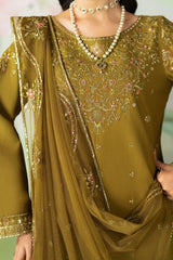NAQSHI - 3PC DHANAK EMBROIDERED SHIRT WITH COTTON NET EMBROIDERED DUPATTA AND TROUSER - HZG2399